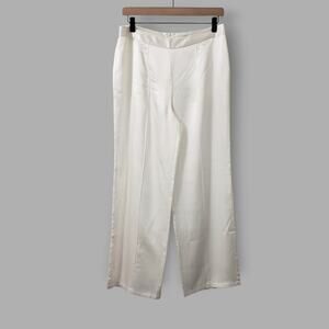 NWT Silk Maison Satin Center Crease Tuxedo Trouser Pant Pearl White Sz L Classic
